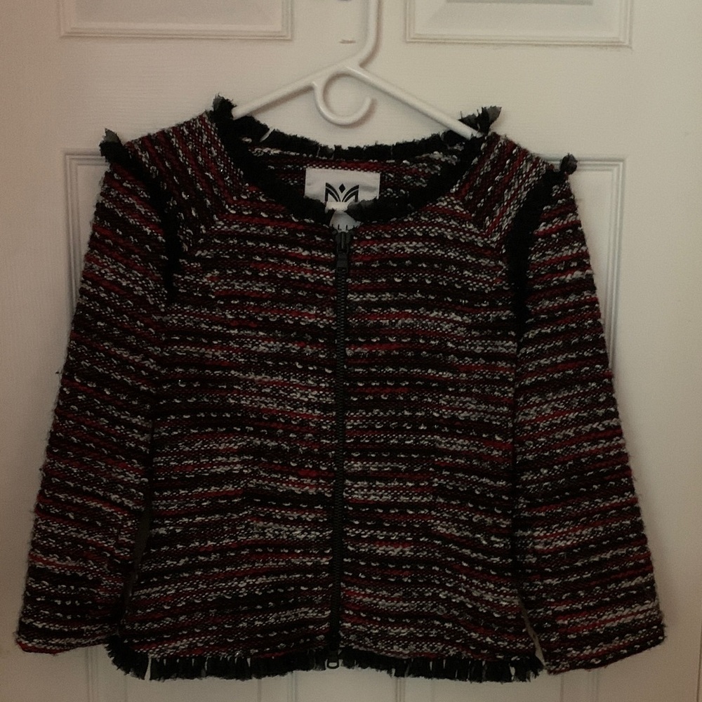 Gorgeous MILLY jacket in channel style 3/4 sleeve double zipper like new !!